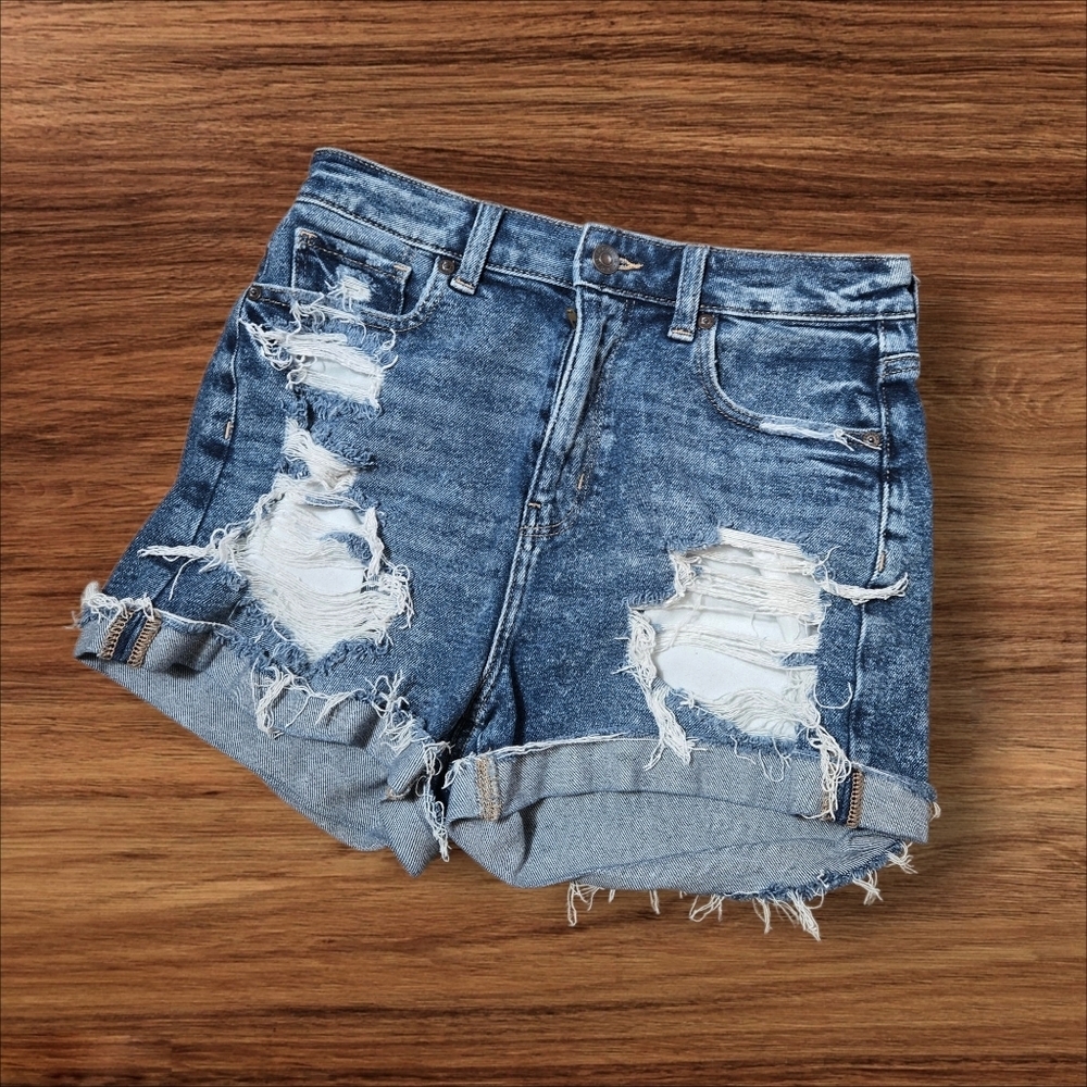 American Eagle Outfitters  Distressed Cuffed Denim Mom Shorts